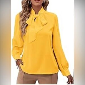 Zanzea Women's Bow Tie Neck Long Sleeve Buttton Cuff Chiffon Elegant Blouse